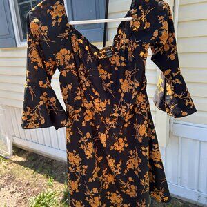 Shein Black Floral Midi Dress – Orange Flowers, Size M